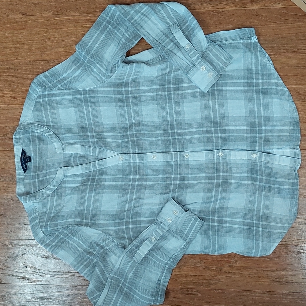 Calvin Klein Jean's Womens Large Button Down Shirt Gray and White Plaid